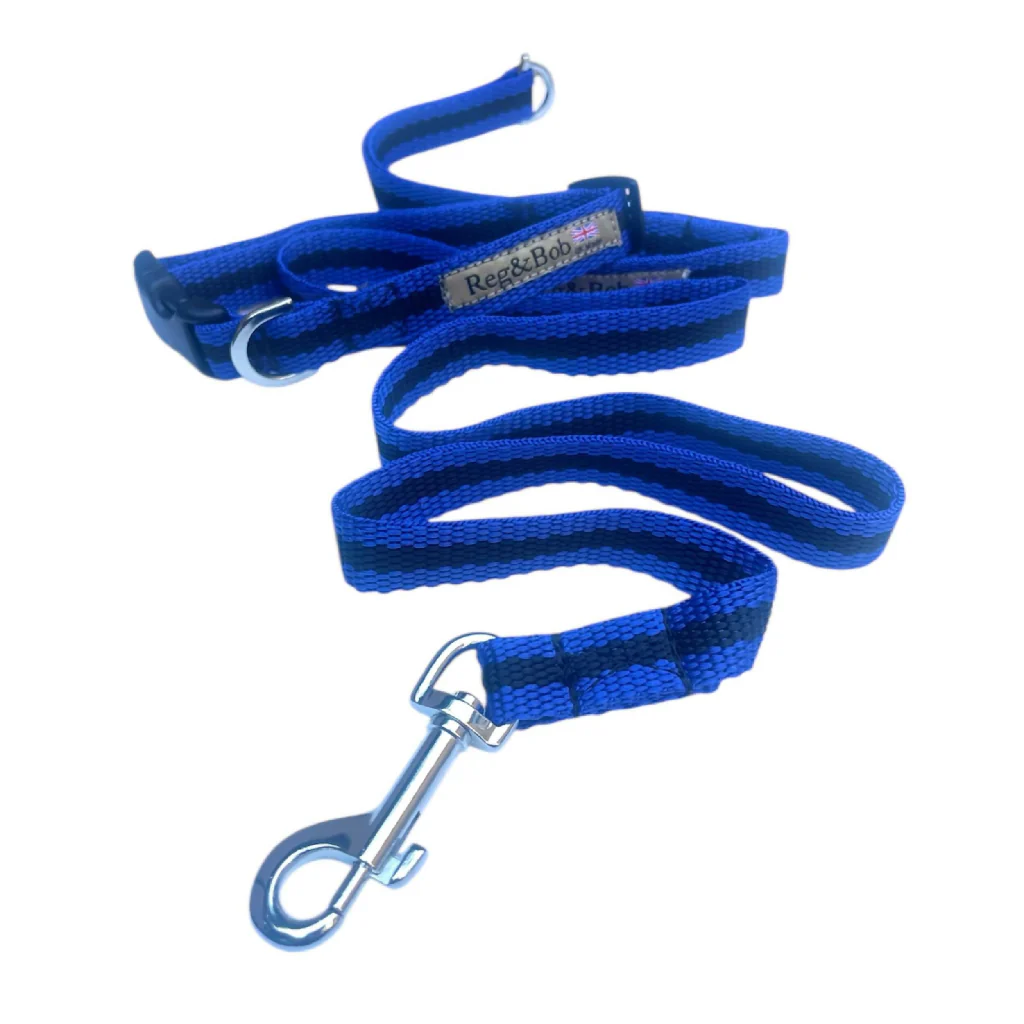 Dog Collar & Lead SET in Blue And Black Stripe - 4 sizes - Image 3