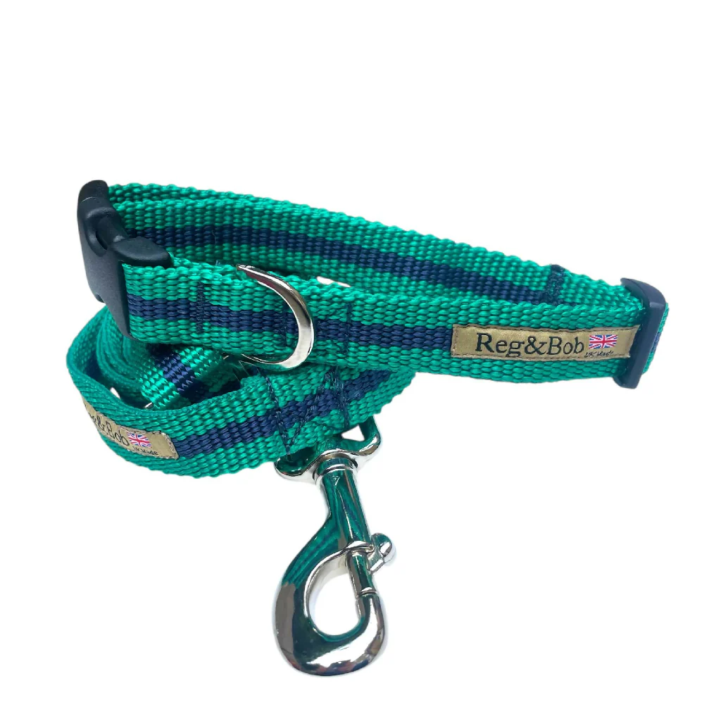 Dog Collar & Lead SET in Teal And Navy Stripe - 4 sizes - Image 3
