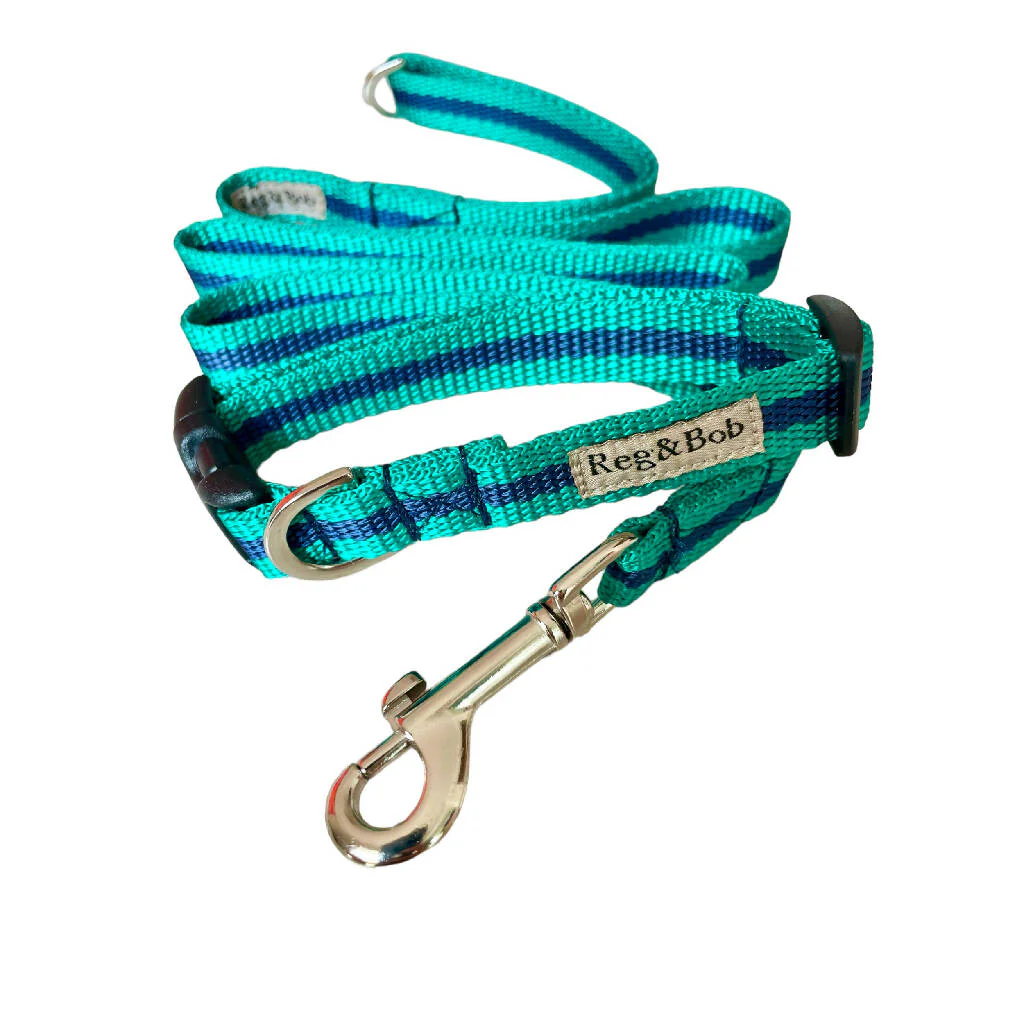 Dog Collar & Lead SET in Teal And Navy Stripe - 4 sizes - Image 5