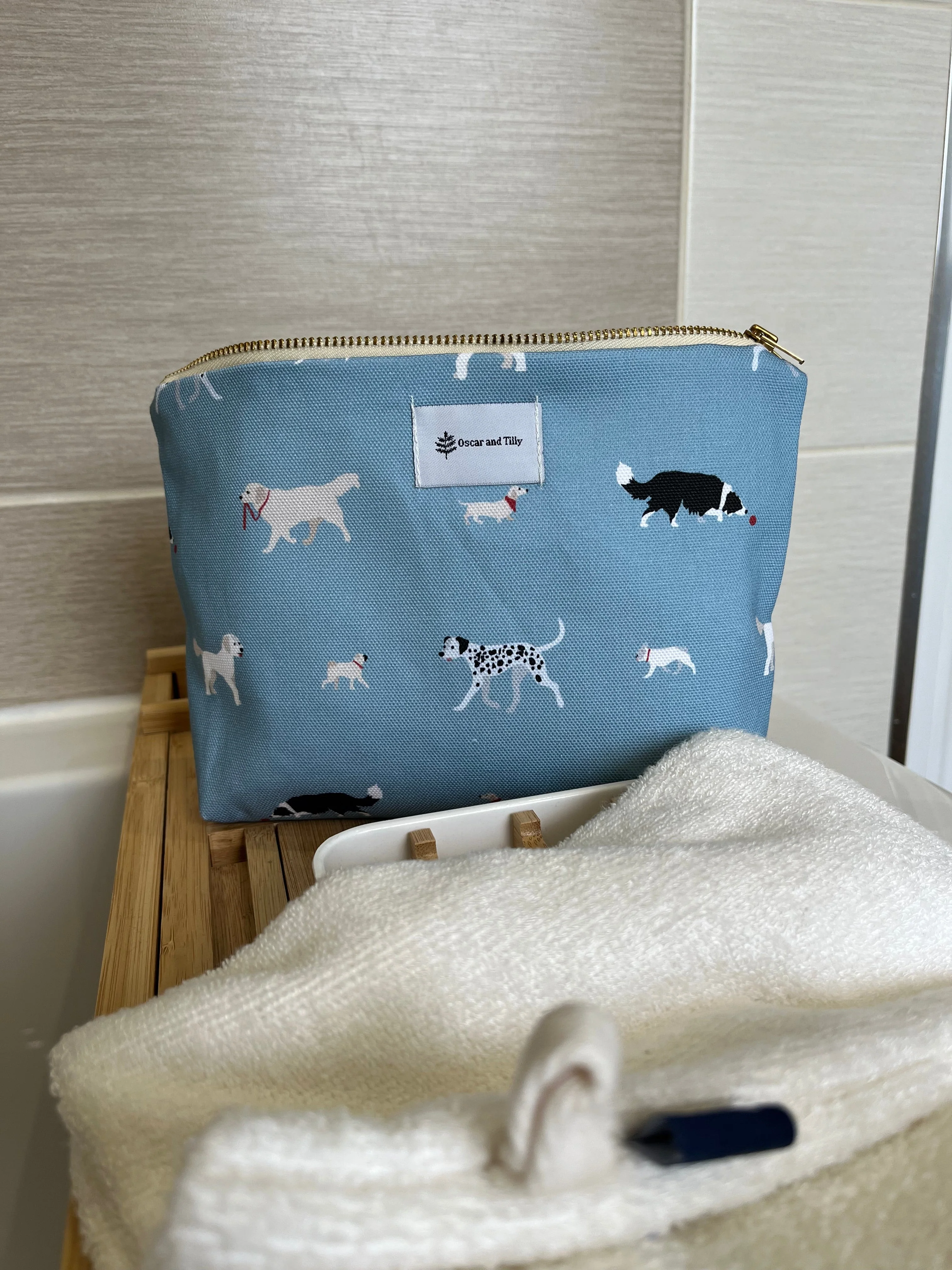 Dog Design Make Up Bags in Sage Green or Blue - Image 2