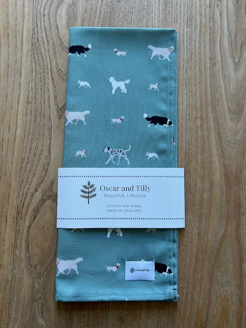 Dog Design Tea Towel in Sage or Blue - Image 2