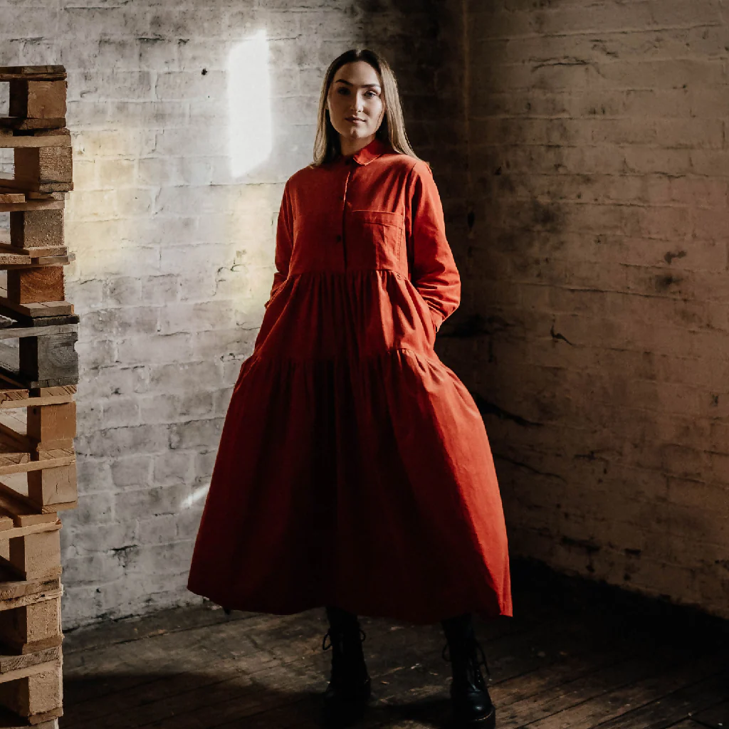 Dorothy Dress In Saffron Needlecord - Image 3