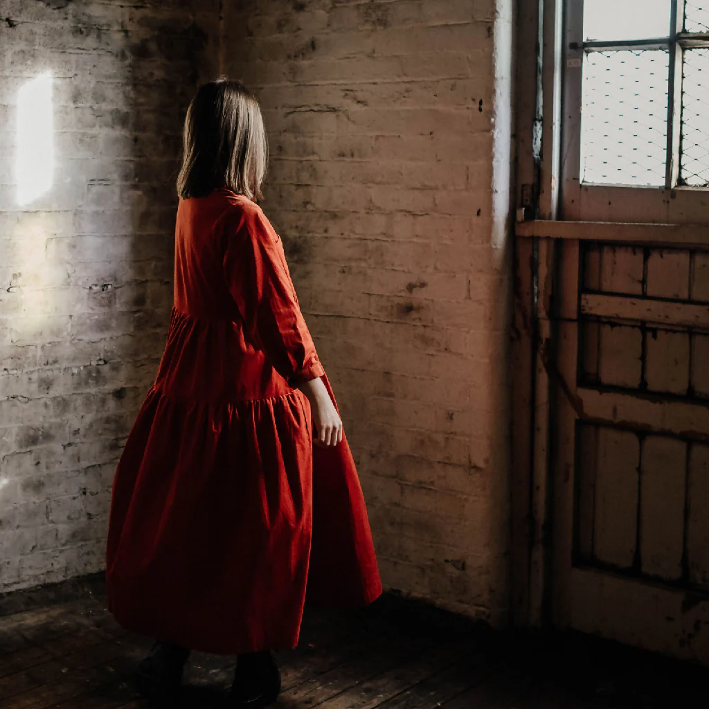 Dorothy Dress In Saffron Needlecord - Image 4