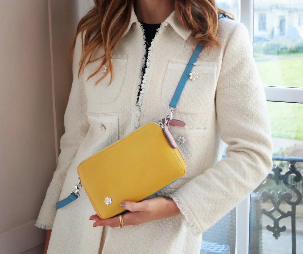 Mabel Sheppard Double Zip Blue Yellow Pink Multi Way Leather Bag - Image 2