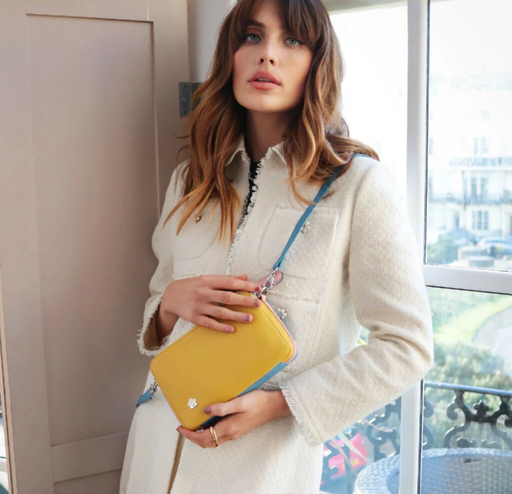 Mabel Sheppard Double Zip Blue Yellow Pink Multi Way Leather Bag - Image 3