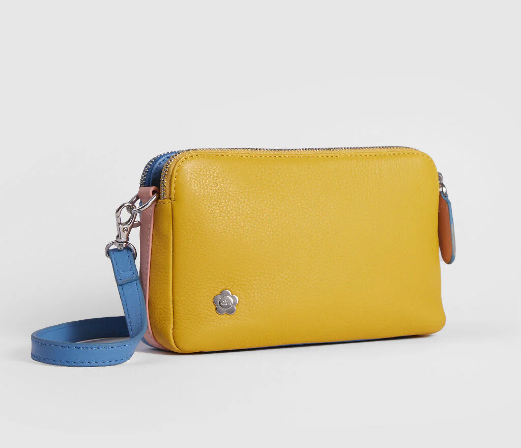 Mabel Sheppard Double Zip Blue Yellow Pink Multi Way Leather Bag - Image 5