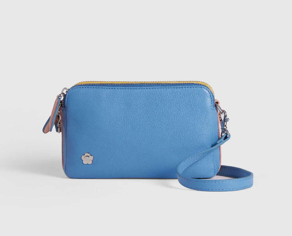 Mabel Sheppard Double Zip Blue Yellow Pink Multi Way Leather Bag - Image 6