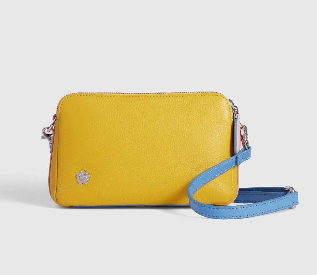 Mabel Sheppard Double Zip Blue Yellow Pink Multi Way Leather Bag - Image 7