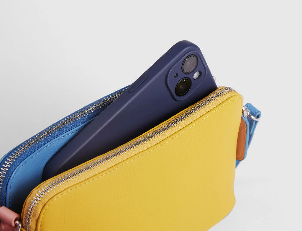 Mabel Sheppard Double Zip Blue Yellow Pink Multi Way Leather Bag - Image 8