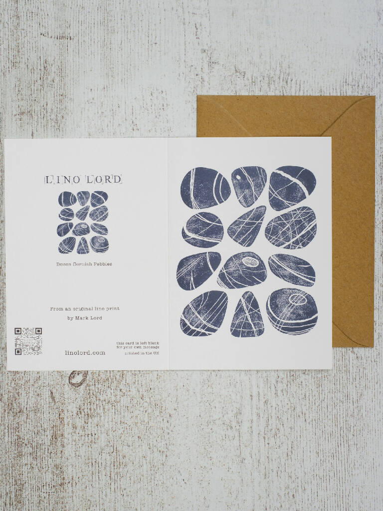 Dozen Cornish Pebbles A6 Lino Print Greeting Card - Image 3
