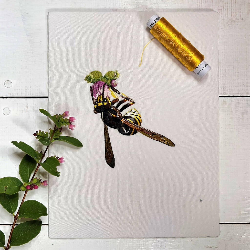 Drinking Wasp Silk Hand-Embroidered Art - Image 4