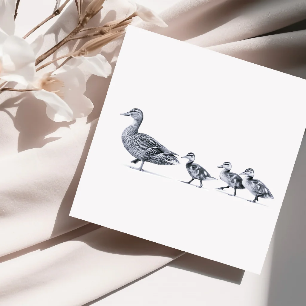 Ducks in a Row Greeting Card – Hand Drawn Cute Countryside Wildlife Illustration Card - Image 3