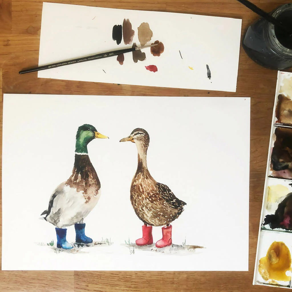 Ducks in Wellies Watercolour Print - Image 2