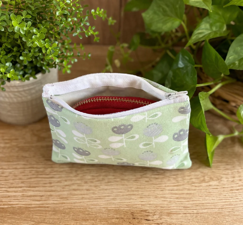 Eco-Friendly Handmade Washbag – Green Scandi Flower Design - Image 2