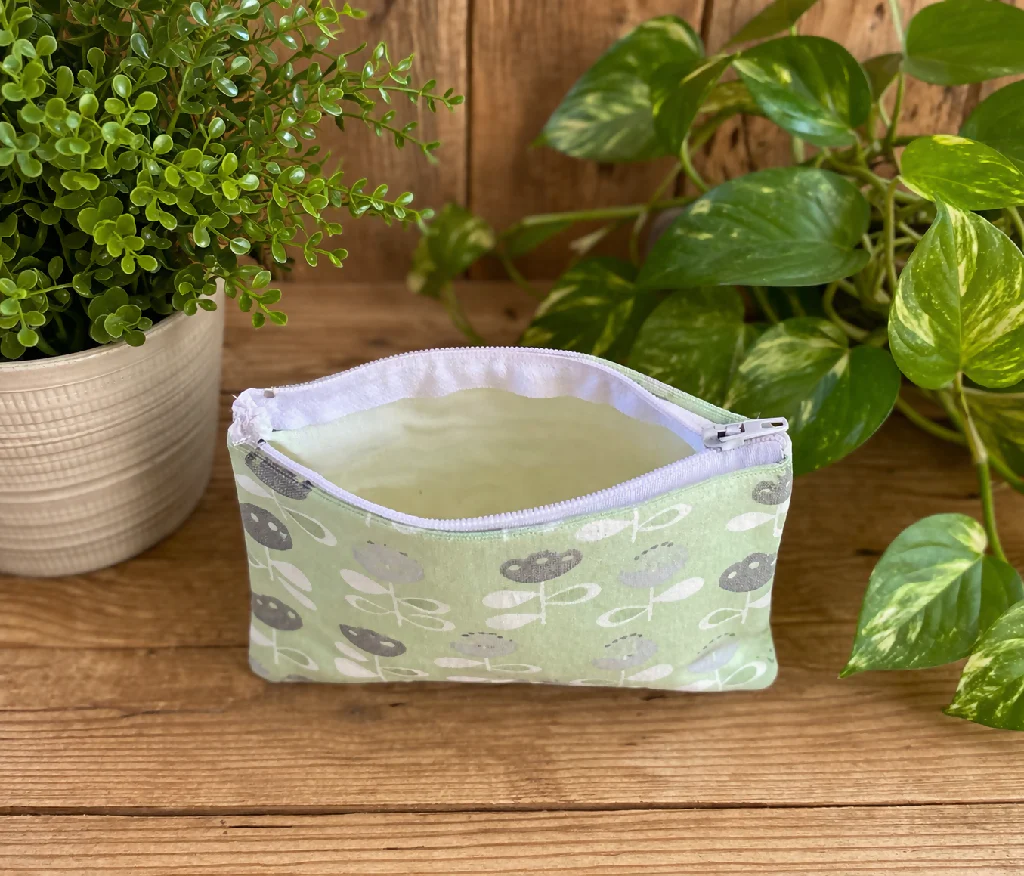 Eco-Friendly Handmade Washbag – Green Scandi Flower Design - Image 3
