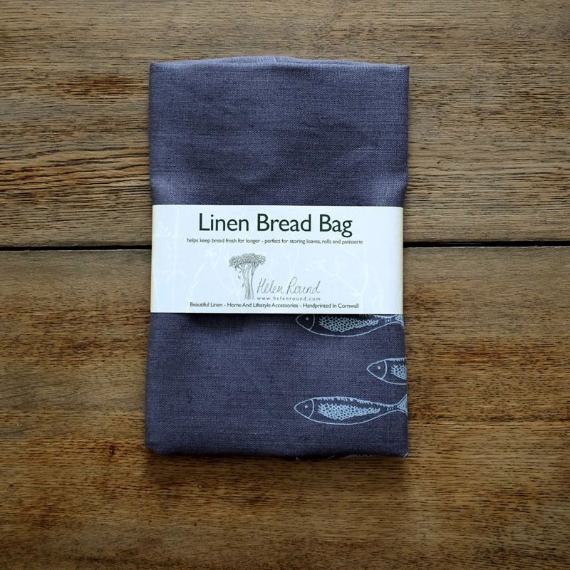 Eco Linen Bread Bag Fish Shoal Design - Image 3
