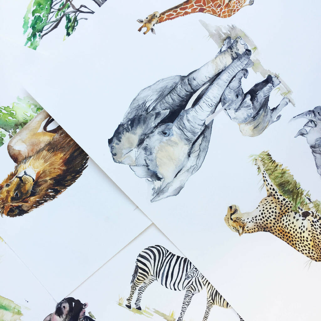 Elephants Watercolour Art Print - Image 3