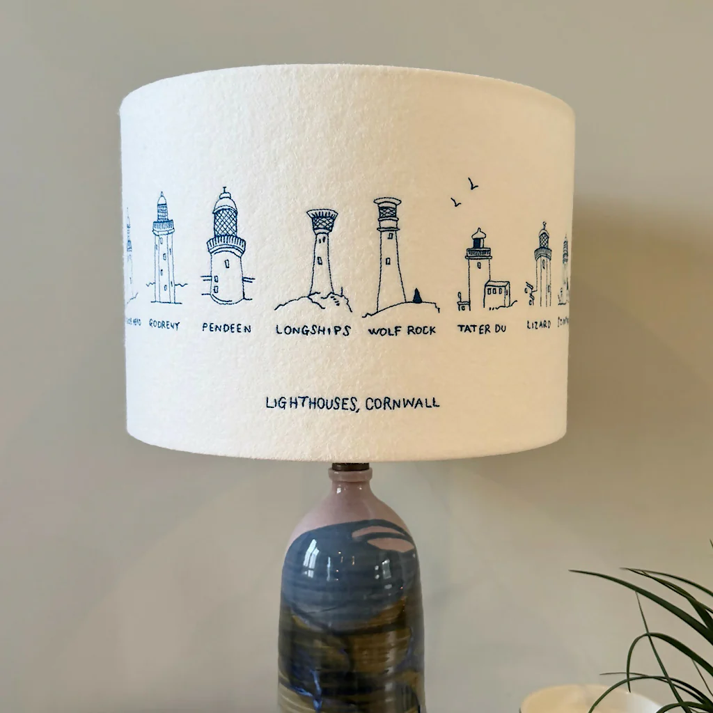 Embroidered Cornish Lighthouse Lampshade - Image 6
