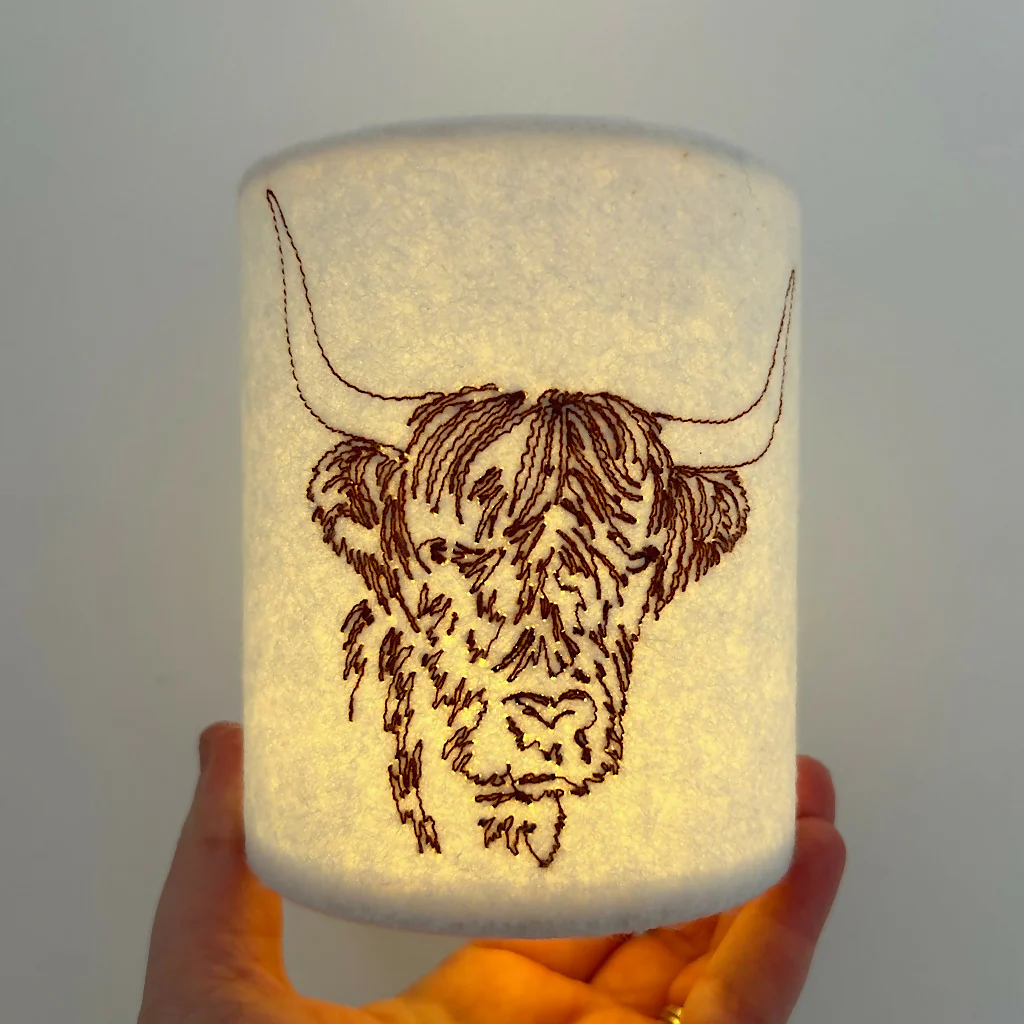 Embroidered Highland Cow Lantern - Image 2