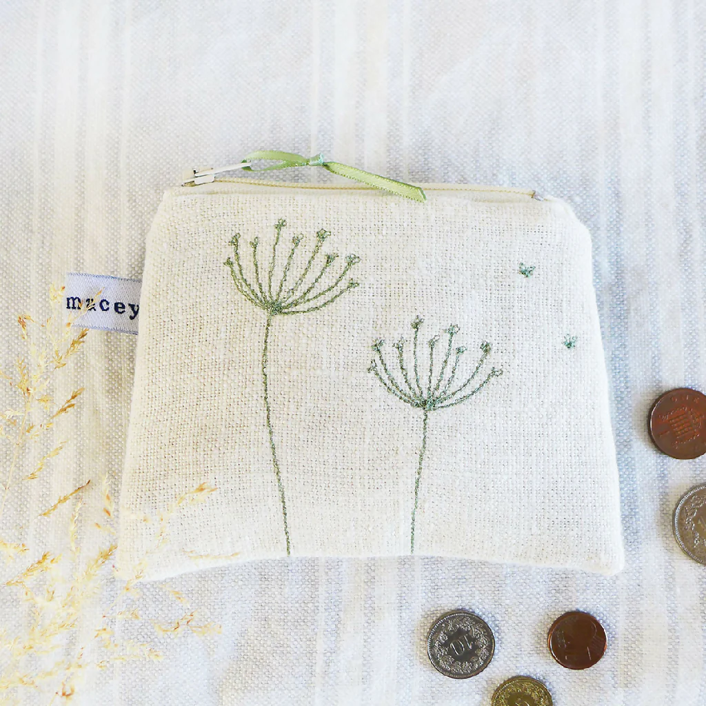 Embroidered Ivory Linen Cow Parsley Purse - Image 5