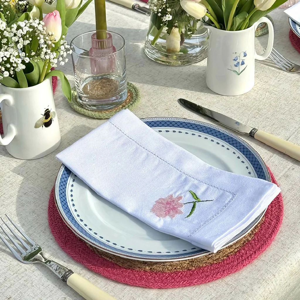EMBROIDERED LINEN NAPKINS - GARDEN FLOWERS - Image 4