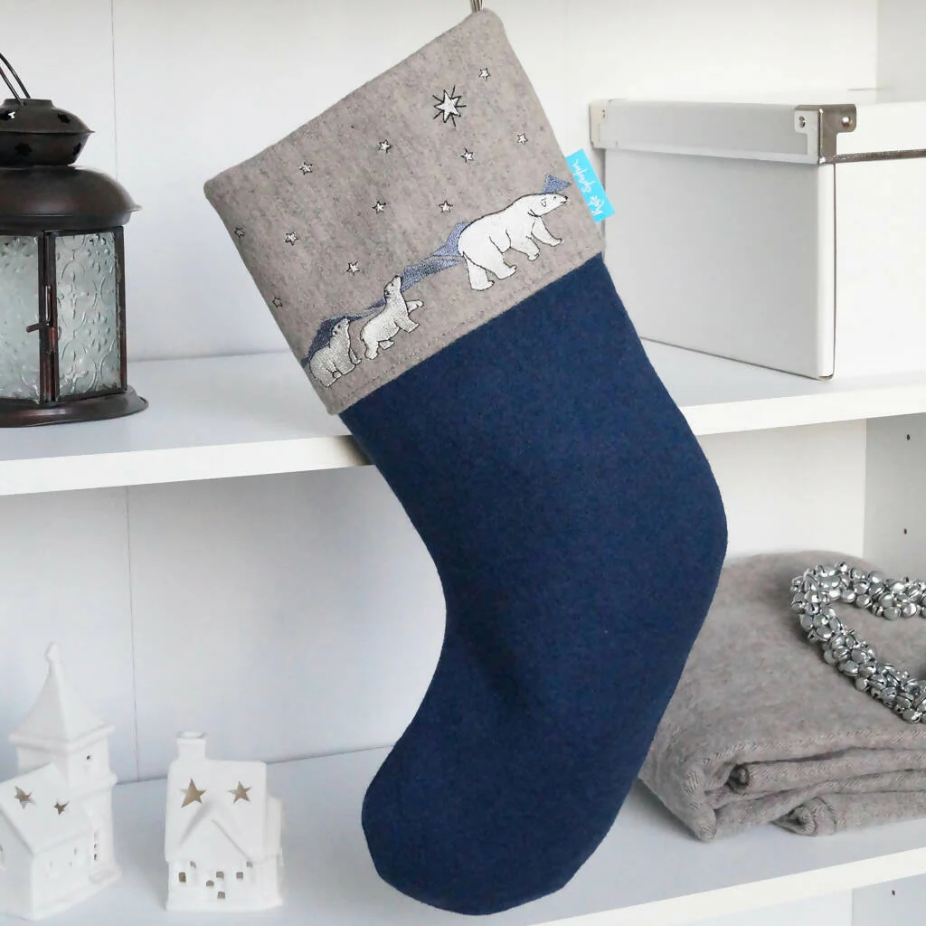Embroidered Polar Bear and Cubs Christmas Stocking - Image 4