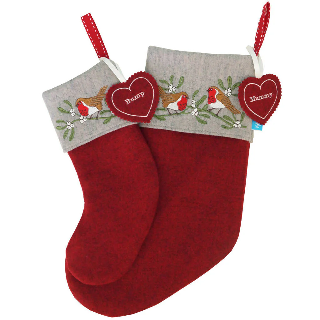 Embroidered Robin and Mistletoe Christmas Stocking - Image 4