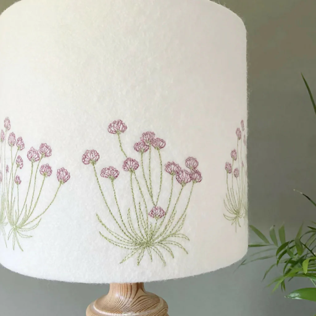 Embroidered Sea Pinks Lampshade - Image 3