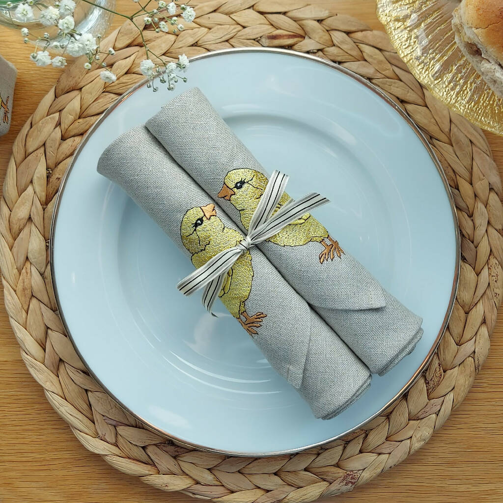 Embroidered Set of Two Little Chick Napkins - Image 4