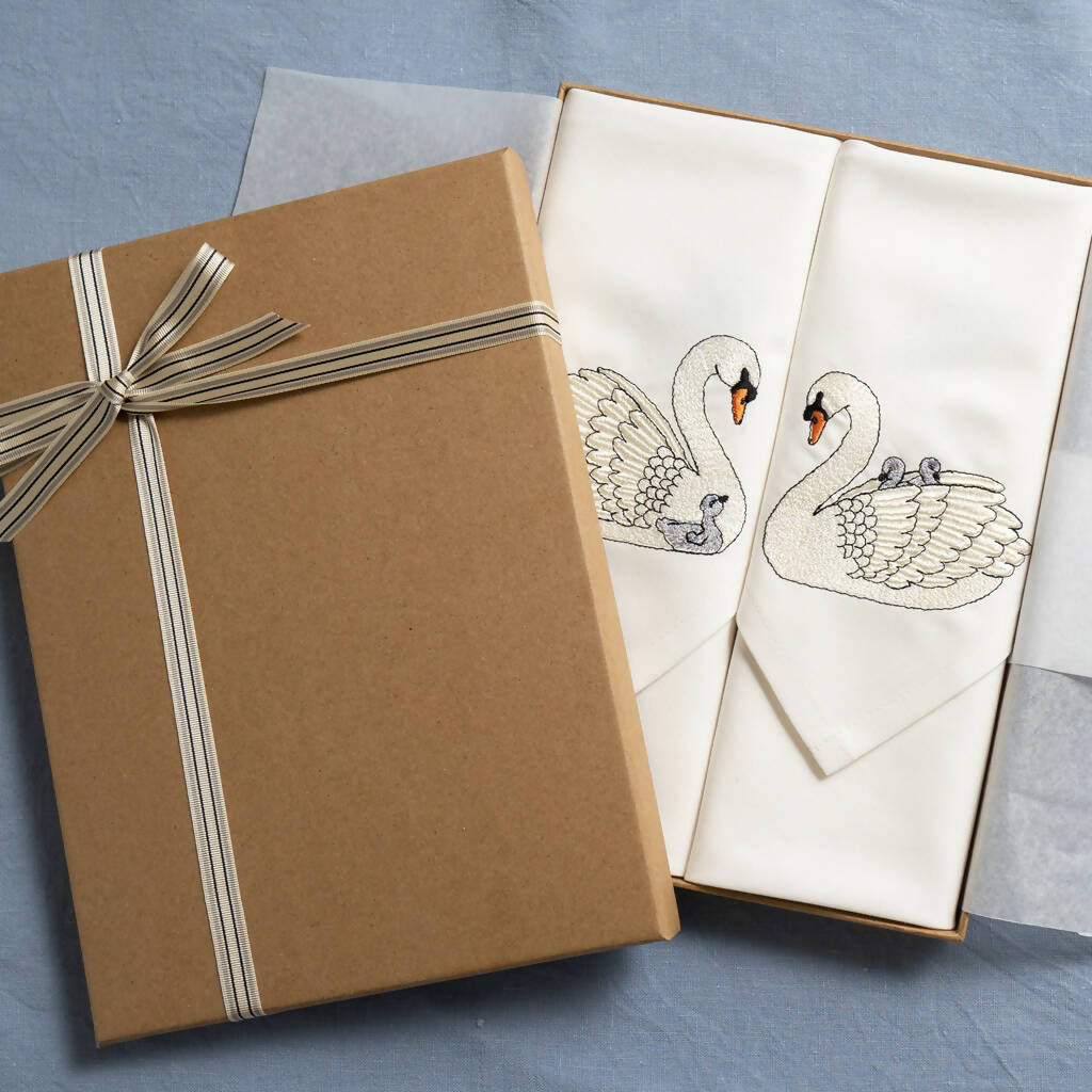 Embroidered Set of Two Swan Napkins - Image 7