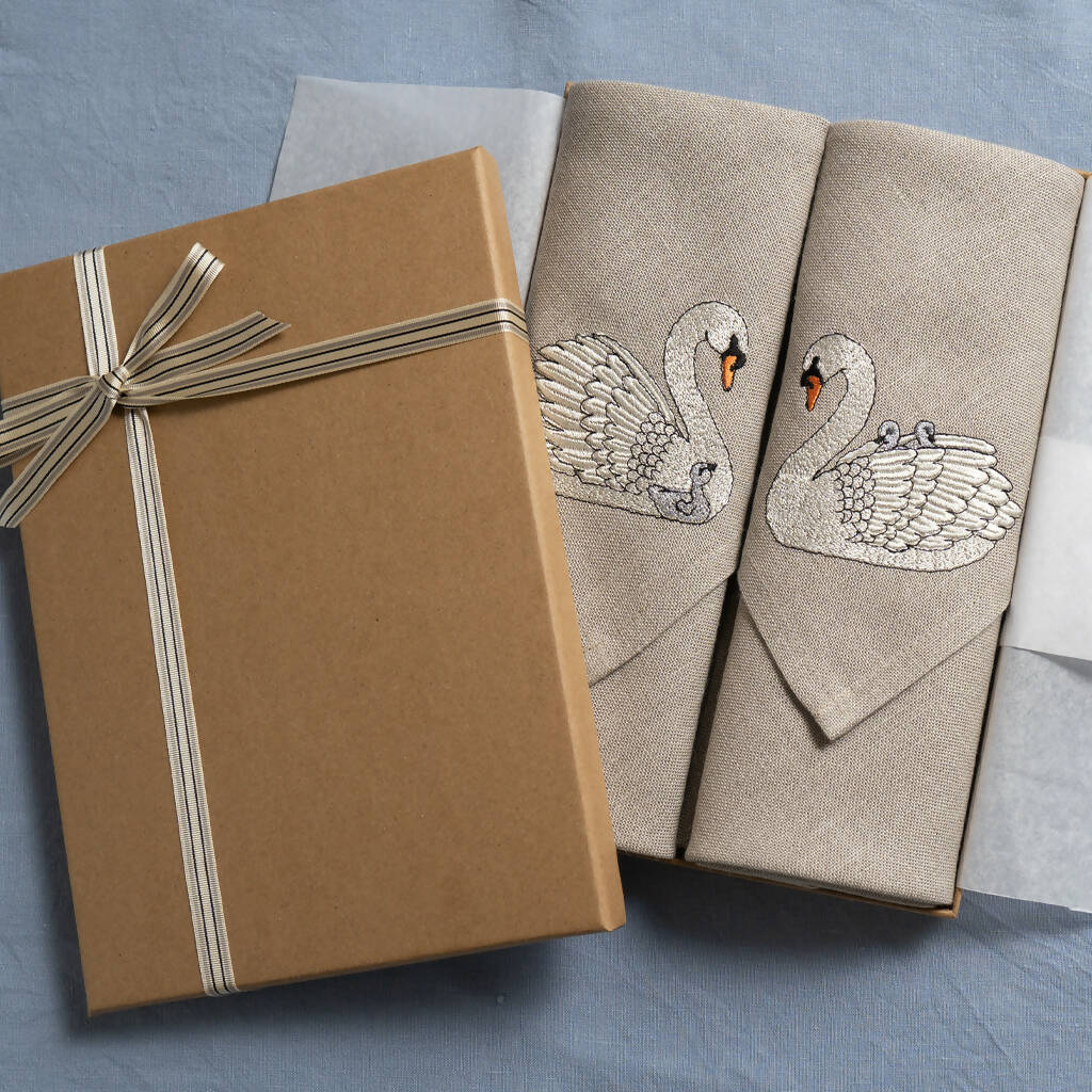 Embroidered Set of Two Swan Napkins - Image 8