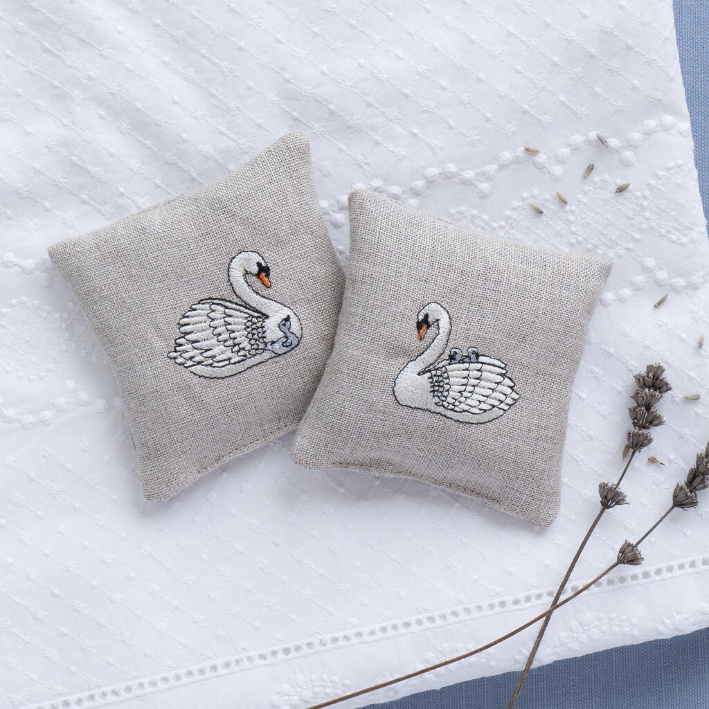 Embroidered Swan Lavender Sachets - Set of Two - Image 5