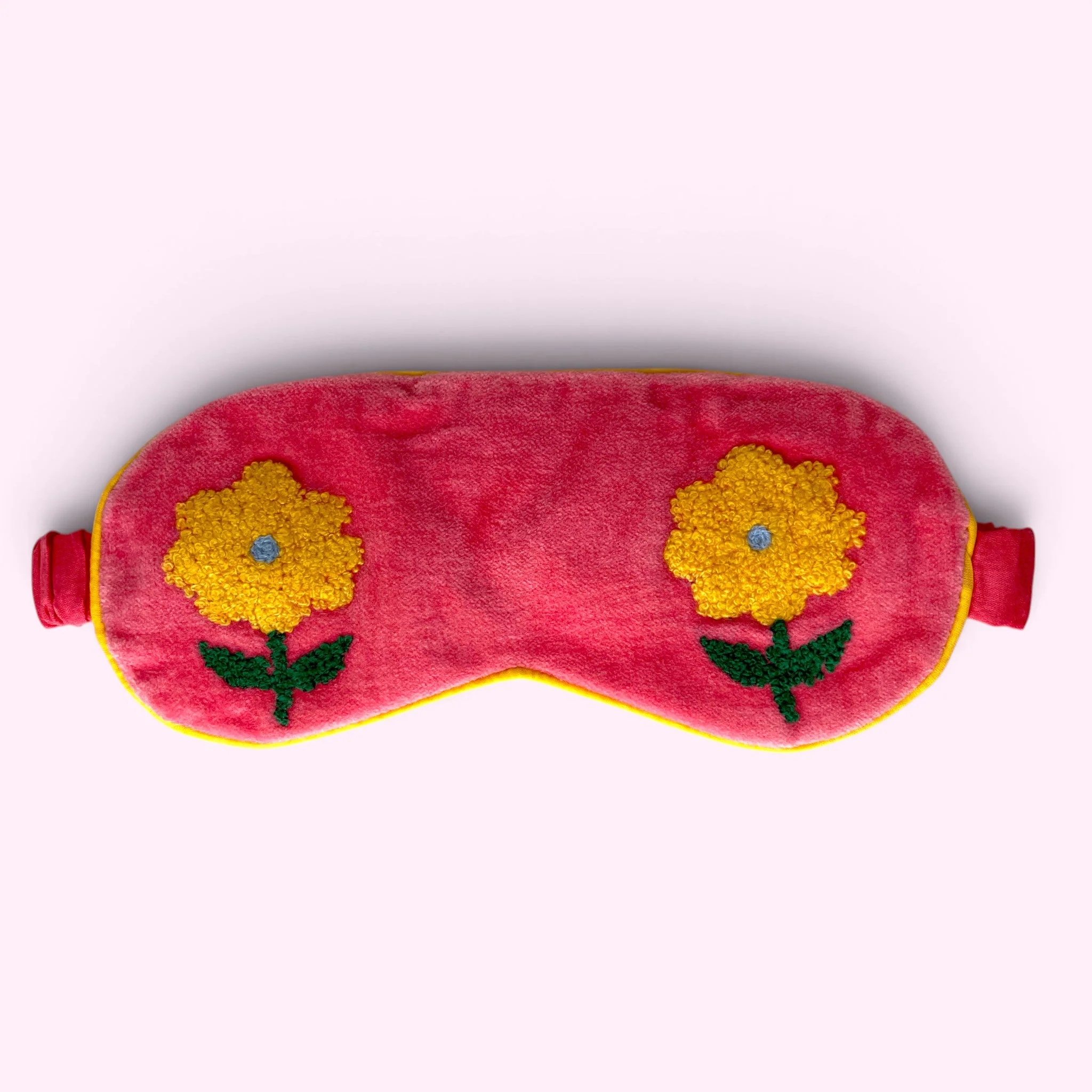 Embroidered Velvet and Cotton Eye Mask | Pink Sunflower