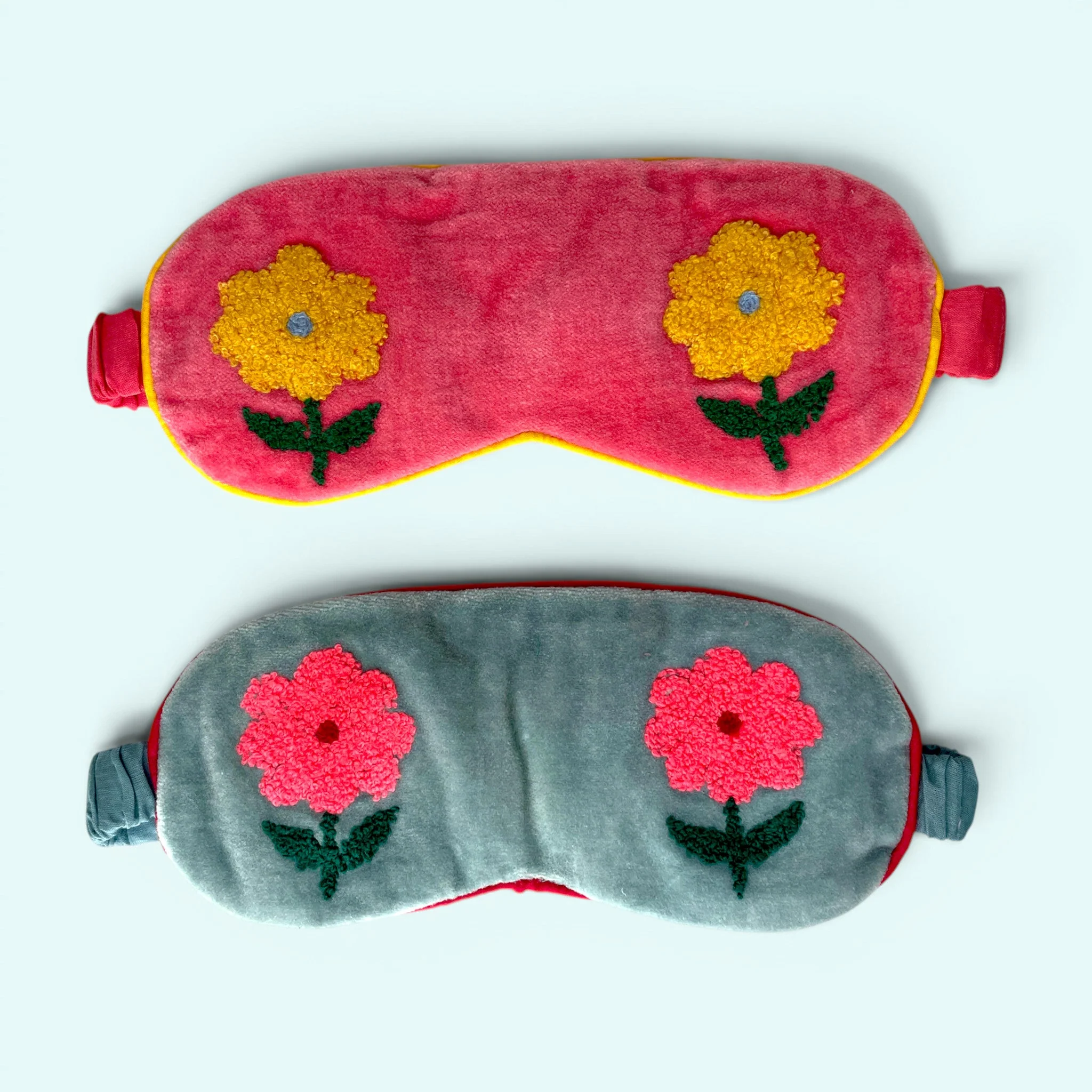 Embroidered Velvet and Cotton Eye Mask | Pink Sunflower - Image 3