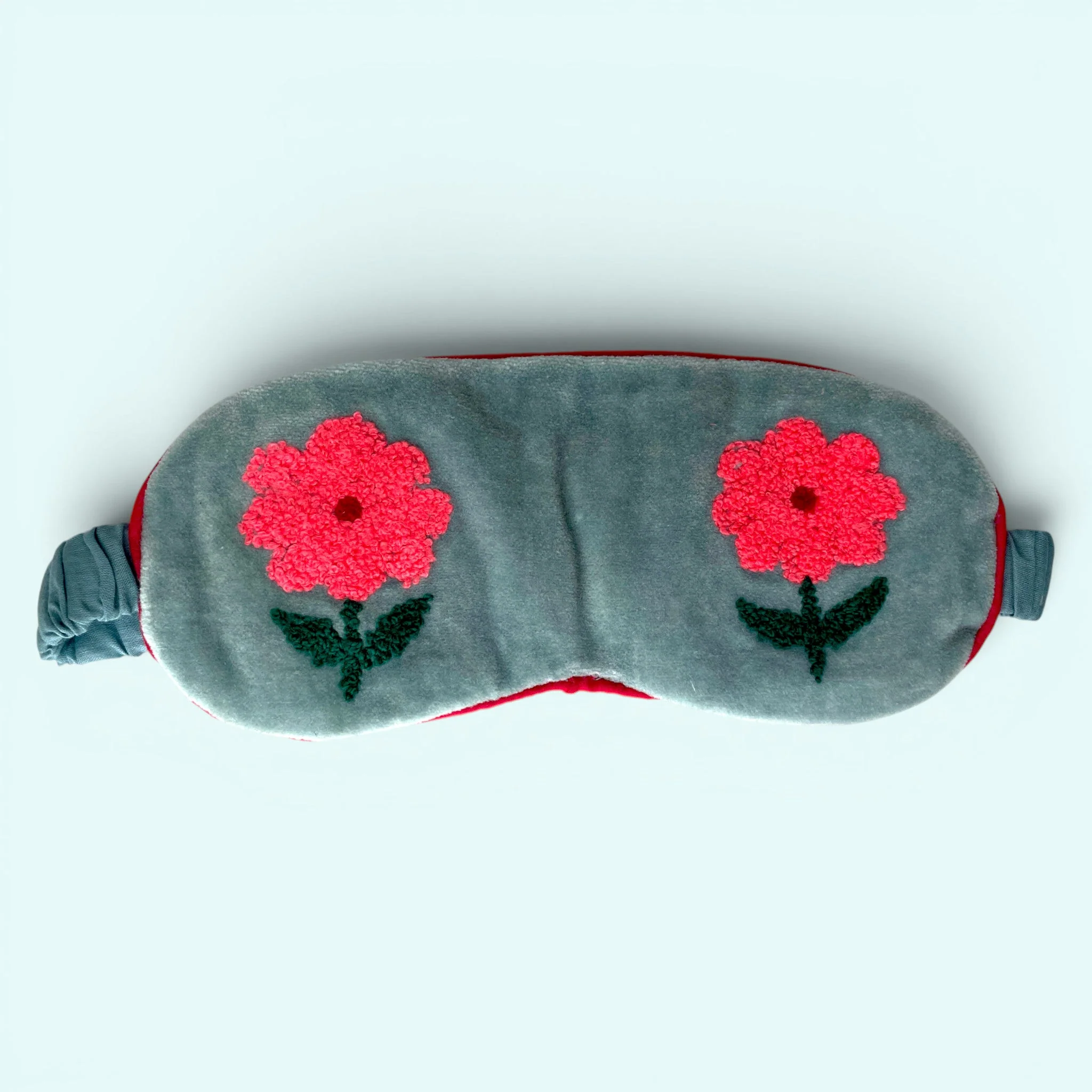 Embroidered Velvet and Cotton Eye Mask | Pink Sunflower - Image 4