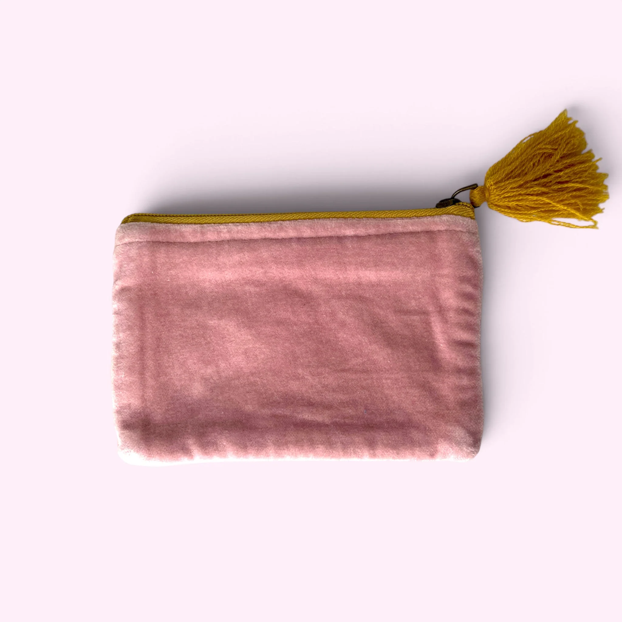 Embroidered Velvet Coin Purse | Allium seedhead flowers in pale pink - Image 2