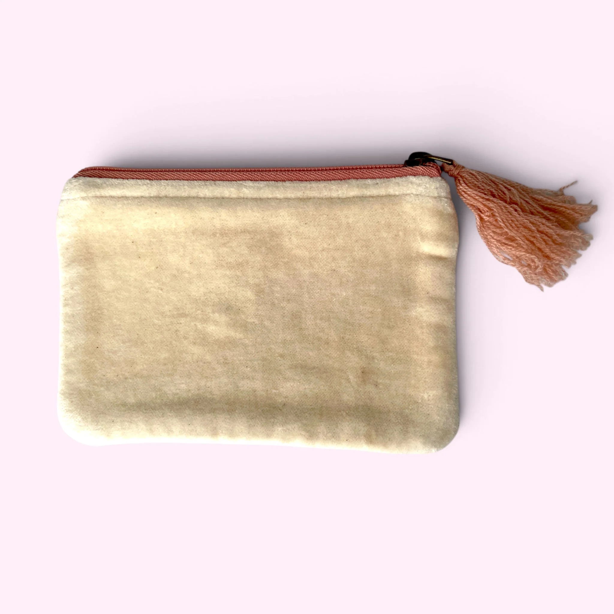 Embroidered Velvet Coin Purse | Ditsy Floral in Cream and Pastels - Image 2