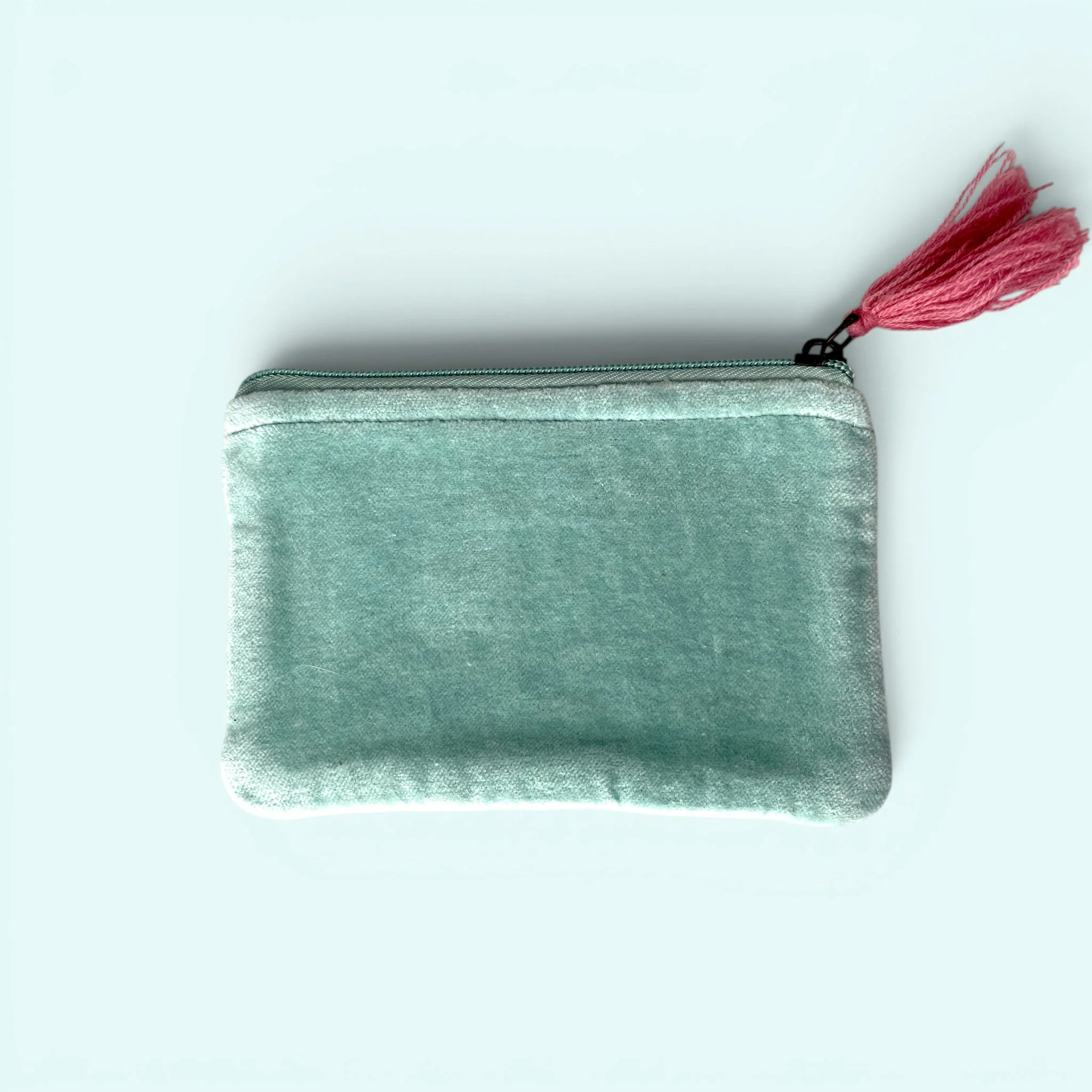 Embroidered Velvet Coin Purse | Pale Blue Garden Floral Design - Image 2