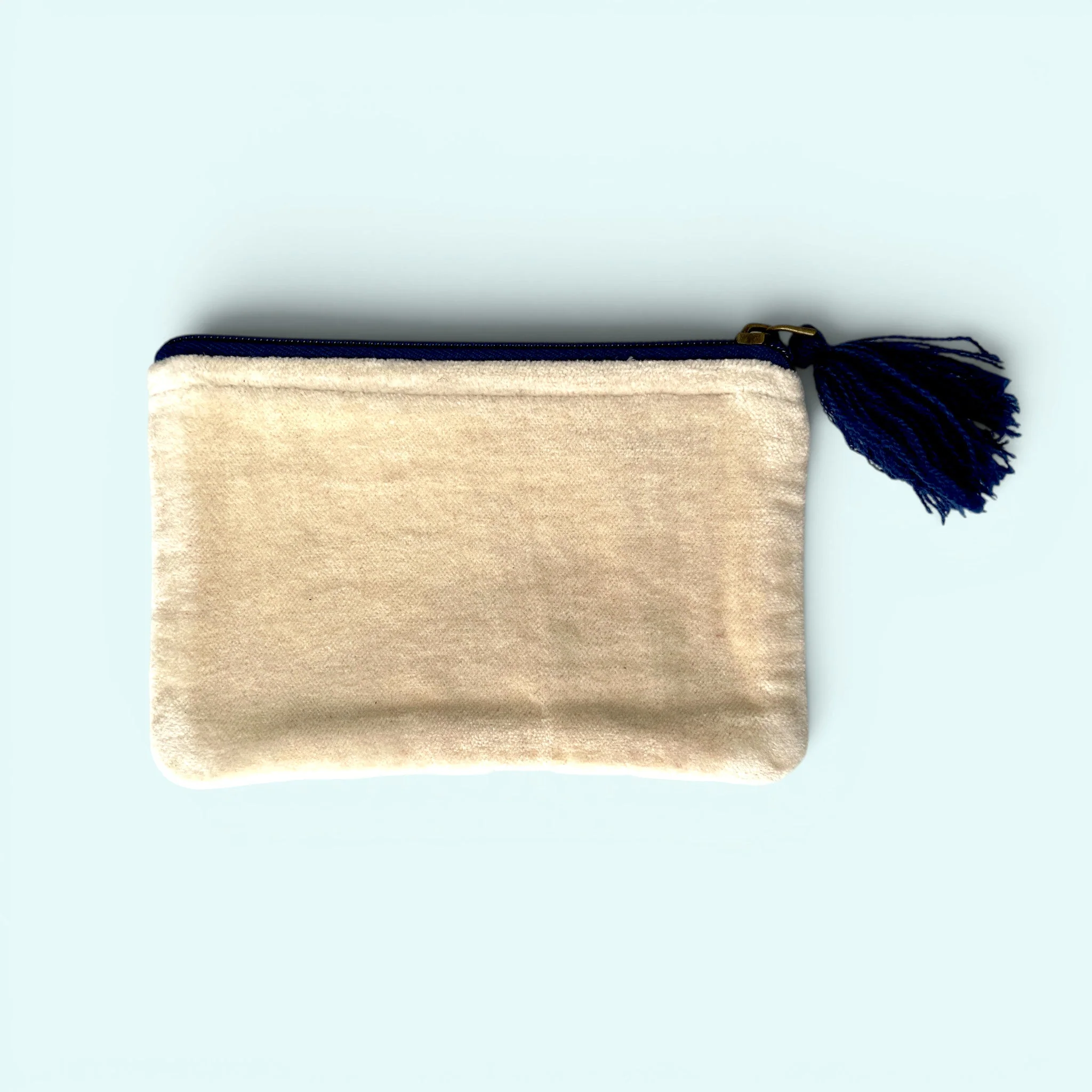 Embroidered Velvet Coin Purse | Tulip flowers in Cream and Blue - Image 2