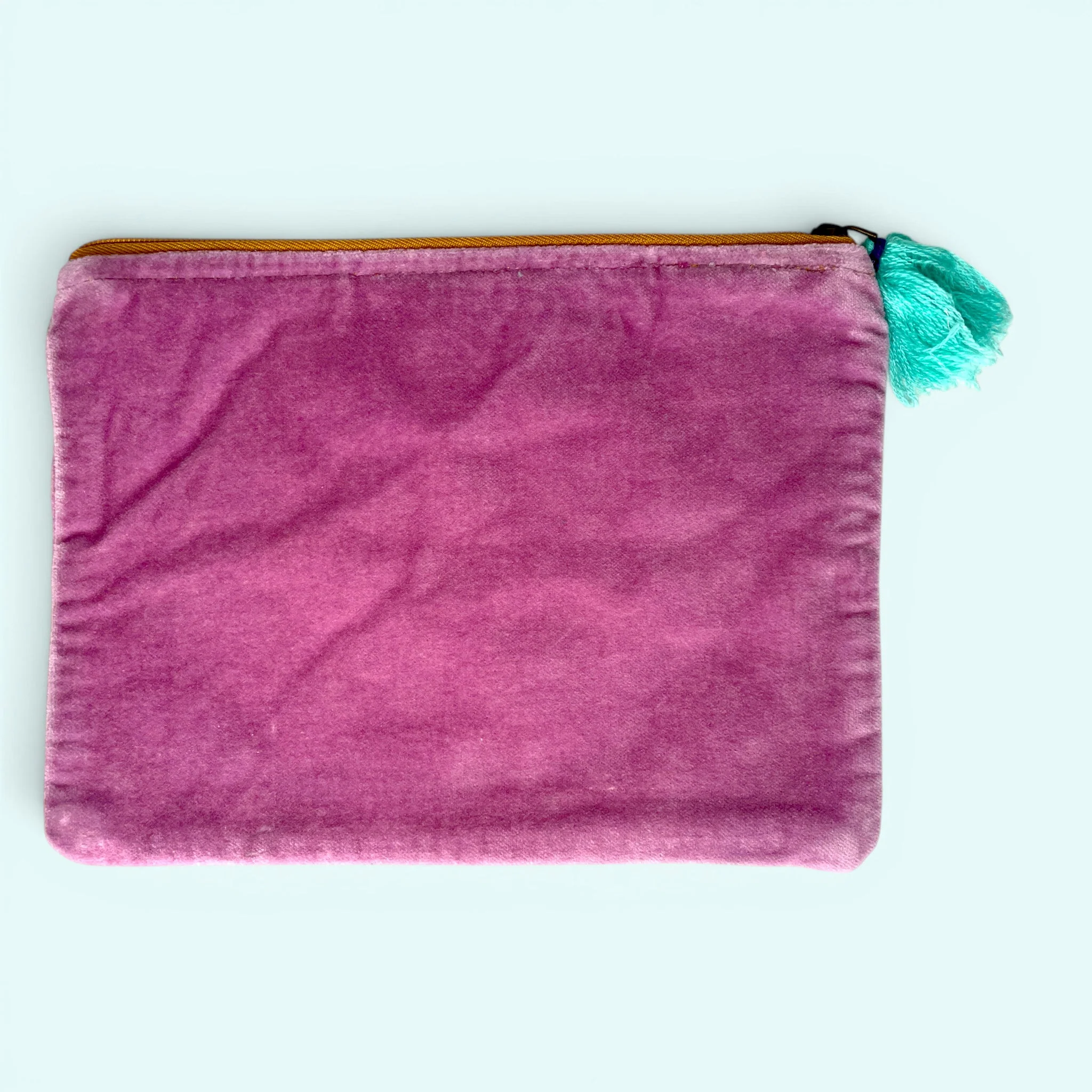 Embroidered Velvet Make Up Bag | Everyday Pouch | Lilac and Mint Garden Floral - Image 2