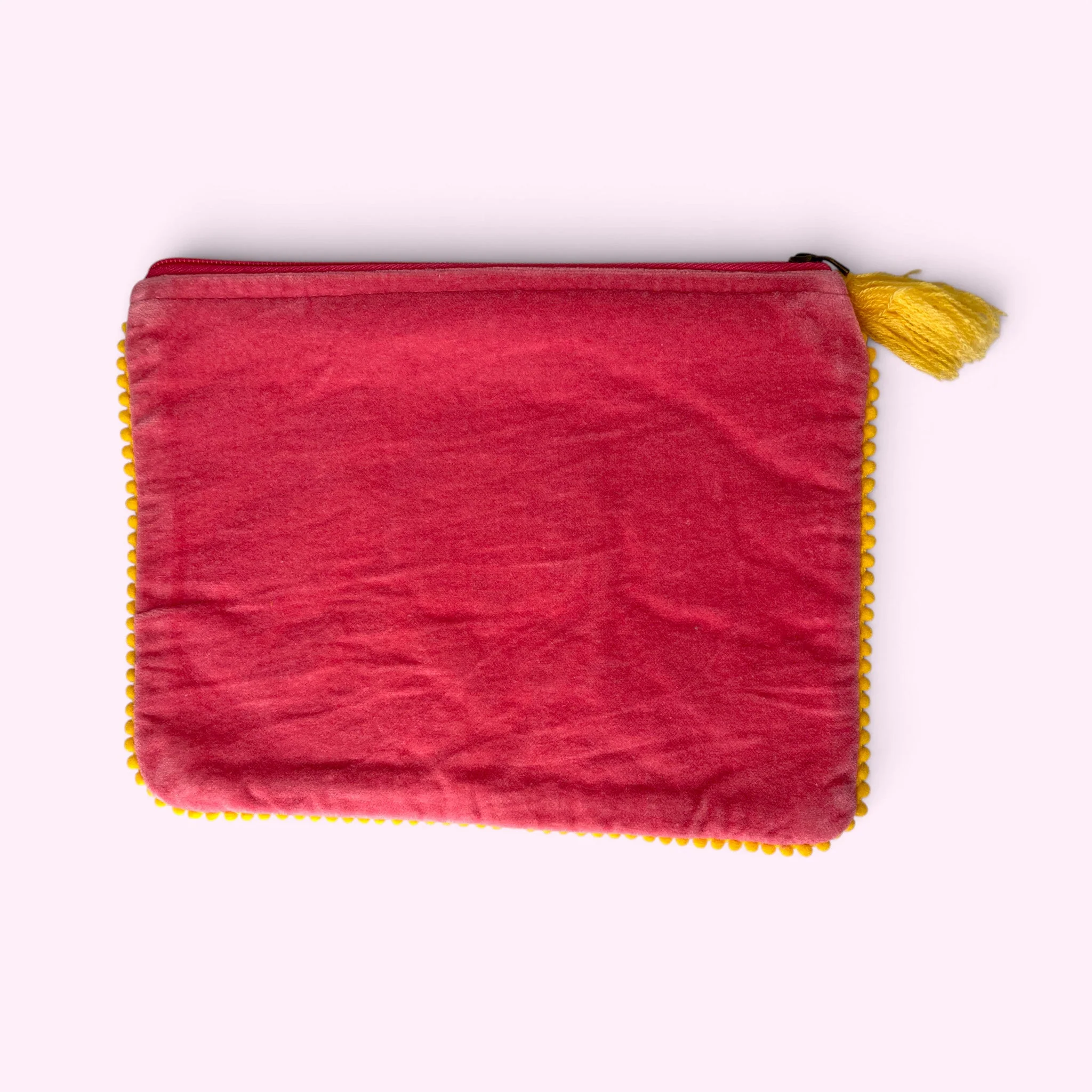 Embroidered Velvet Make Up Bag | Everyday Pouch | Pink Sunflower Design - Image 2