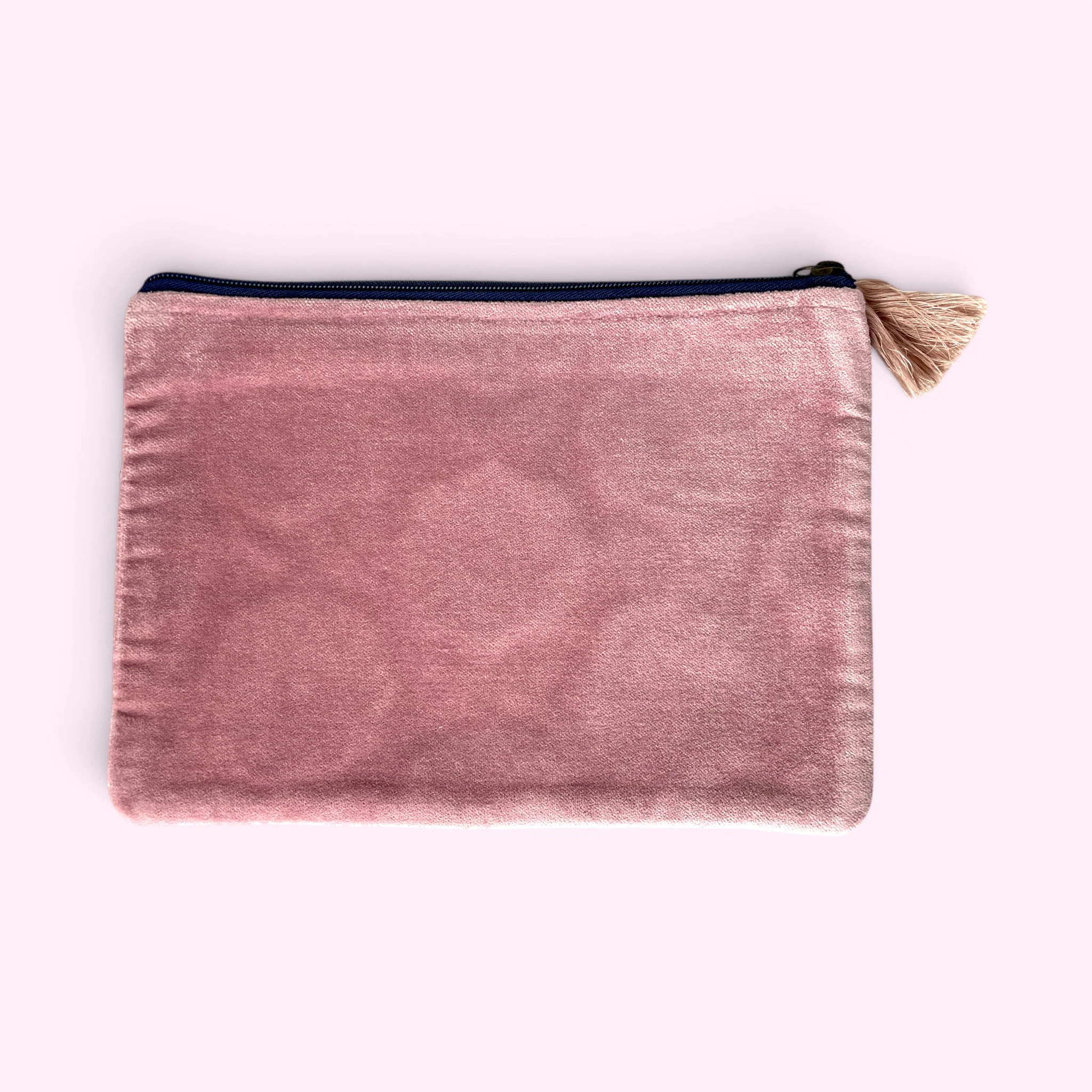 Embroidered Velvet Make Up Bag | Everyday Pouch | Purple and Blue Pop Flower - Image 2