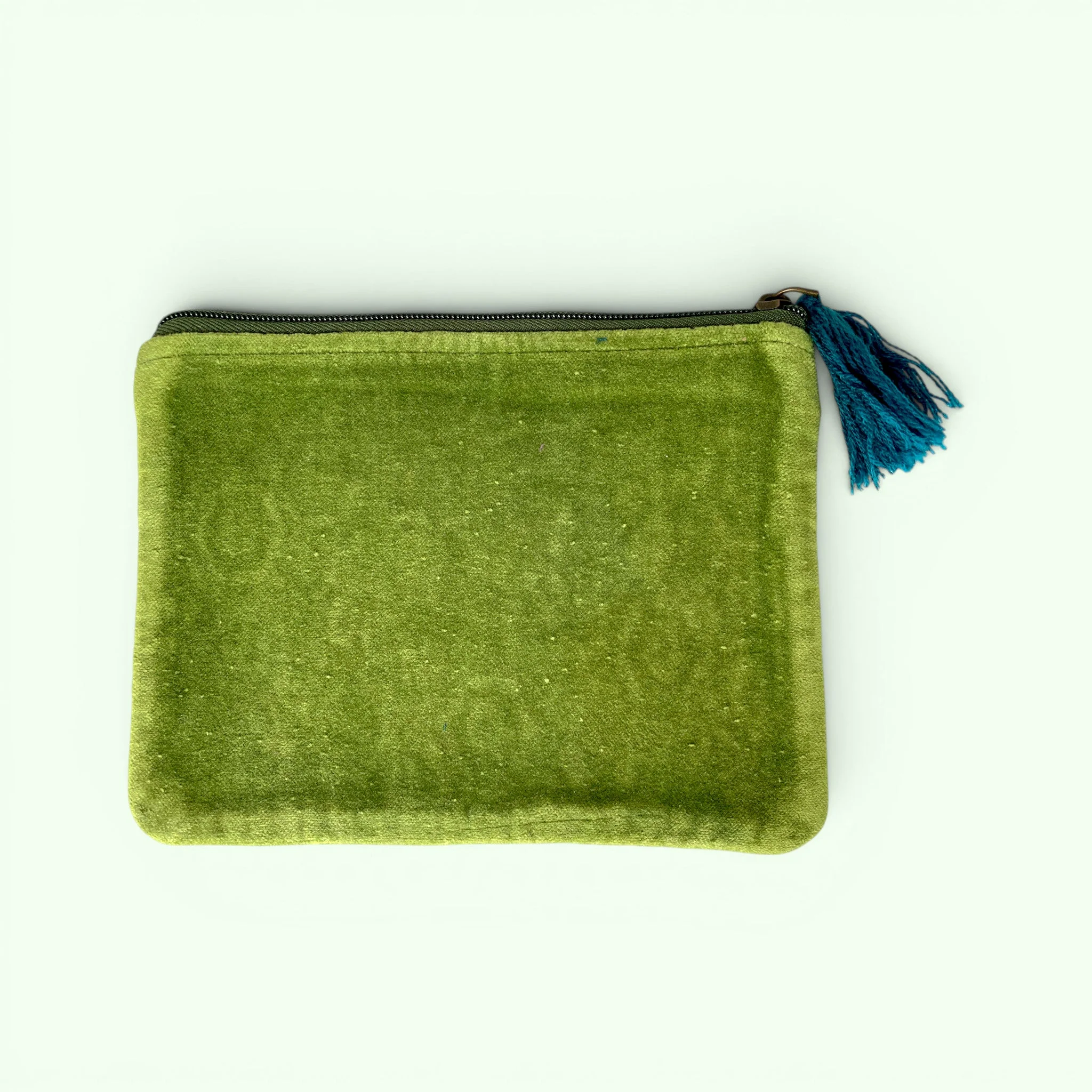 Embroidered Velvet Mini Pouch | Green Floral - Image 2