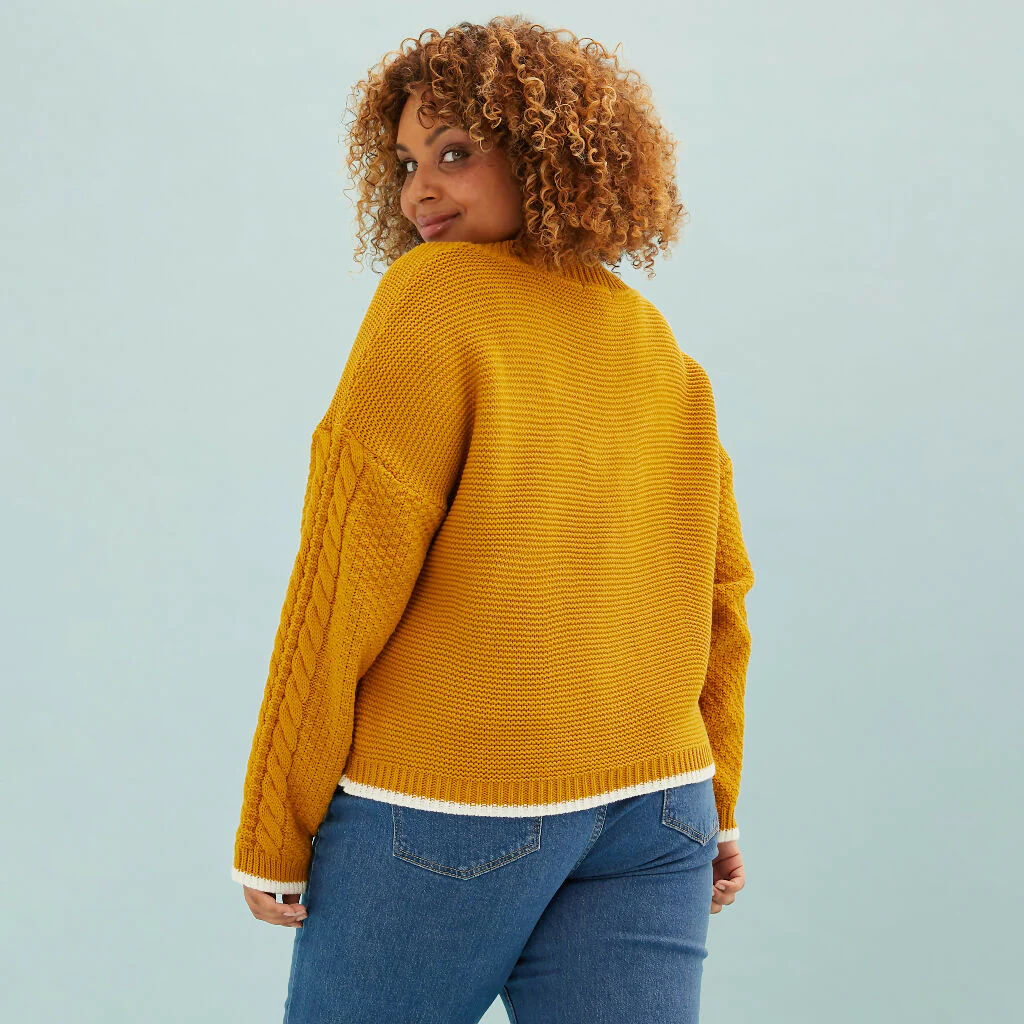 Emma V Neck Cable Jumper - Mustard - Image 5