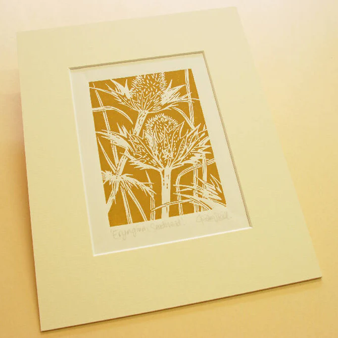 Eryngium Seedhead in Caramel - Open Ended Edition - Original Linocut Print - Image 2