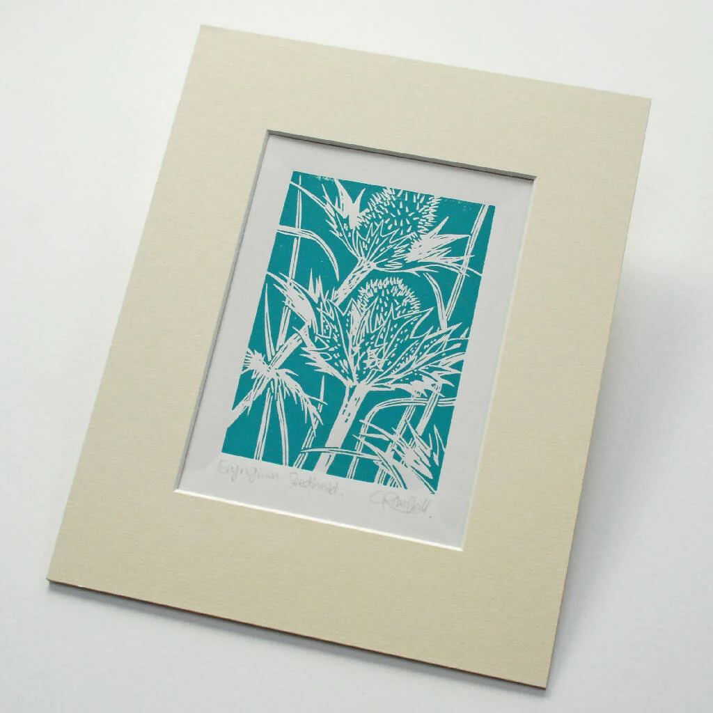 Eryngium Seedhead in Caramel - Open Ended Edition - Original Linocut Print - Image 3