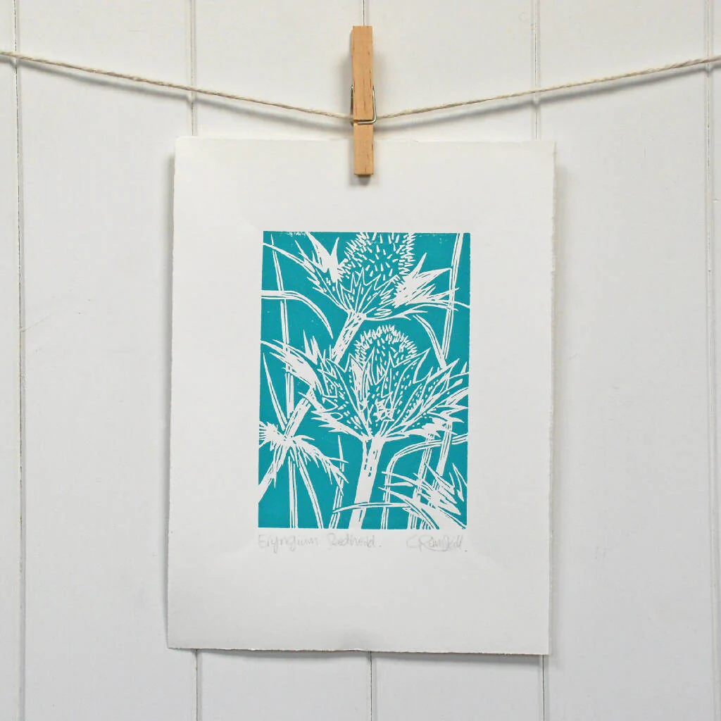 Eryngium Seedhead in Caramel - Open Ended Edition - Original Linocut Print - Image 4