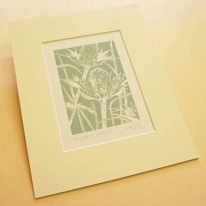 Eryngium Seedhead in Caramel - Open Ended Edition - Original Linocut Print - Image 5