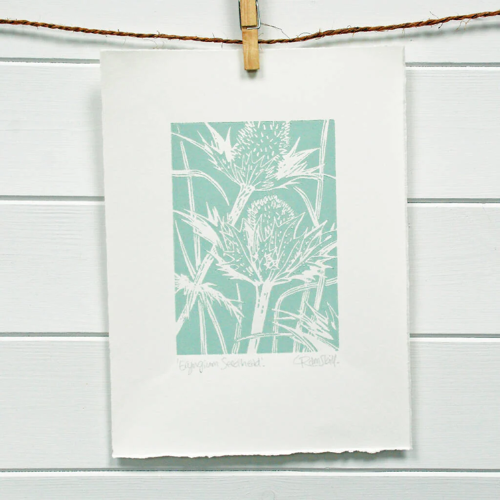 Eryngium Seedhead in Caramel - Open Ended Edition - Original Linocut Print - Image 6