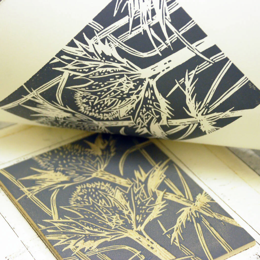 Eryngium Seedhead in Caramel - Open Ended Edition - Original Linocut Print - Image 8